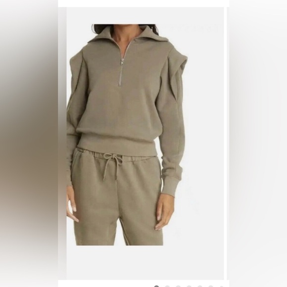 Frame Denim Tops - FRAME Sporty Half Zip Ruffle Shoulder Detail Sweatshirt Military Green S EUC